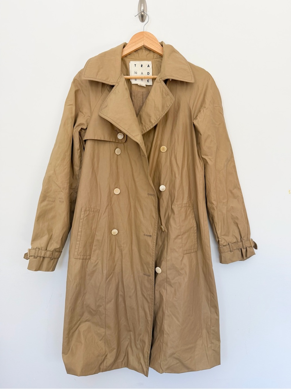 TRADEMARK Waxed 100% Cotton Taupe Beige Trench Coat Midi Women’s XS READ NOTE